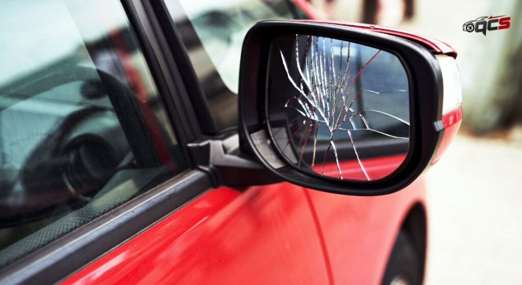 Broken mirror of an car side mirror